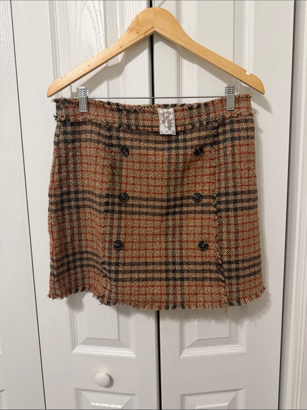 Sadie & Sage Brown and Black Plaid Tweed Mini Skirt